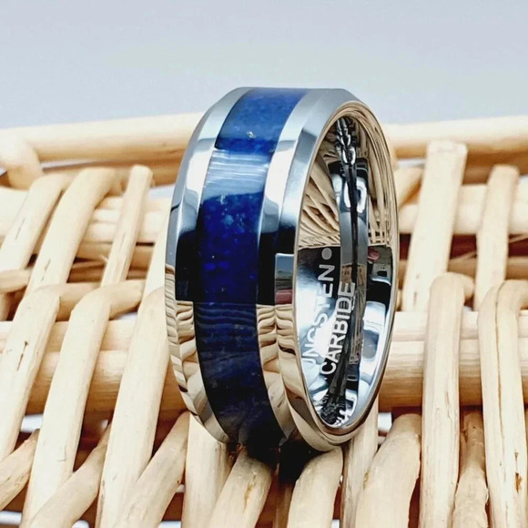 Tungsten Ring Silver Beveled Edge RingWedding Ring GALTUN1003-8.5